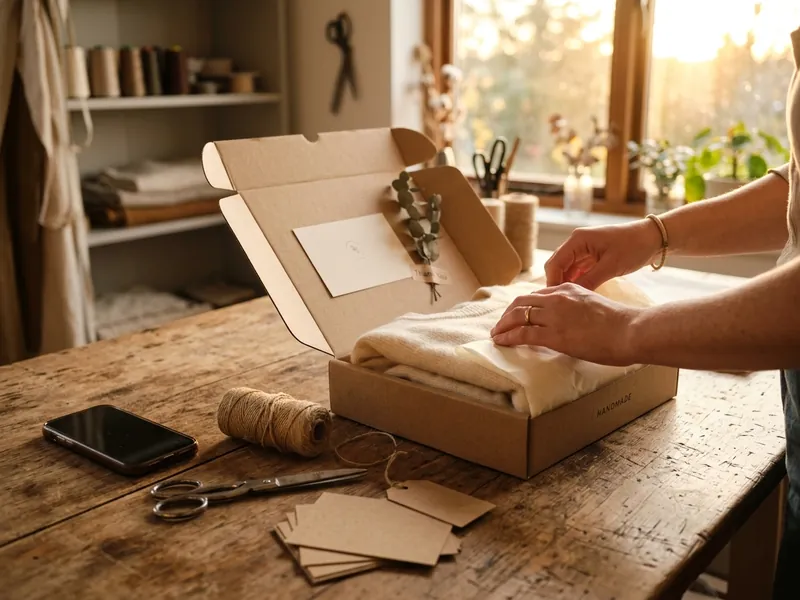 Hands putting together an order to ship